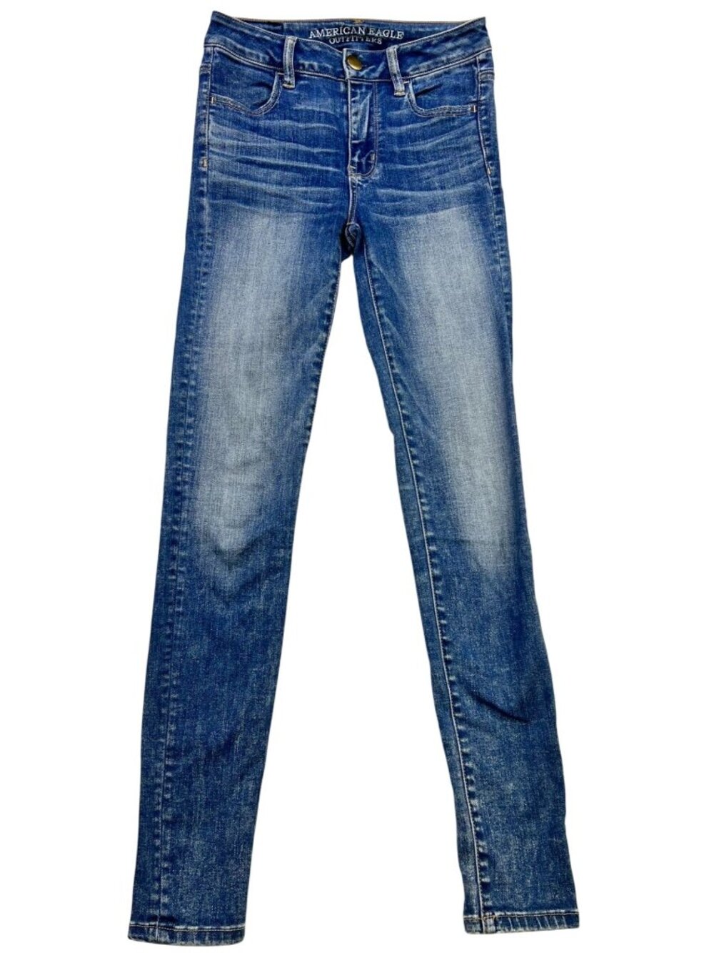 American Eagle Women's High Rise Jeggings Stretch Denim Size 0 Blue Medium Wash